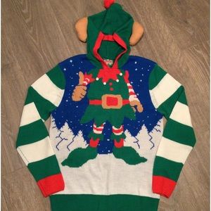 Ugly Christmas Sweater Green and Red Elf Design